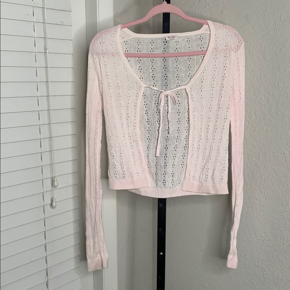 Brandy melville john galt one tie knit long sleeve cardigan pink small - Picture 4 of 6